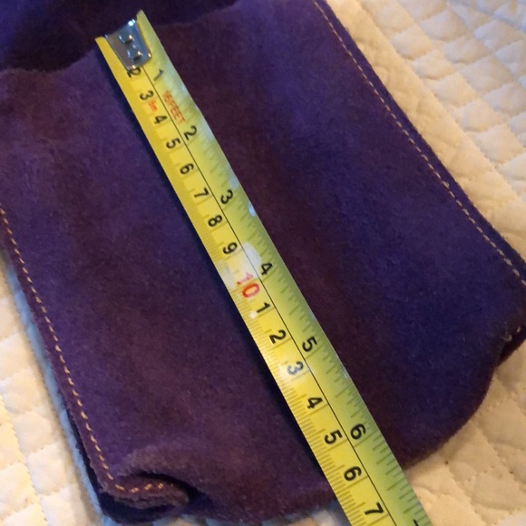 💜 Handmade Purple Suede mini crossbody fringe fold over front cute bag - Picture 9 of 10